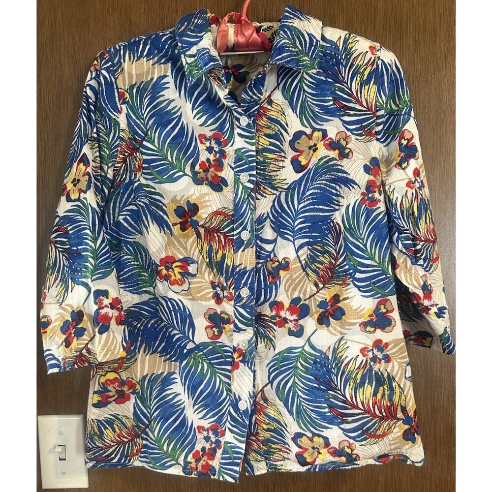 Vintage 1990s Breckenridge Hawaiian Print Button-Up Blouse Sz S 100% cotton